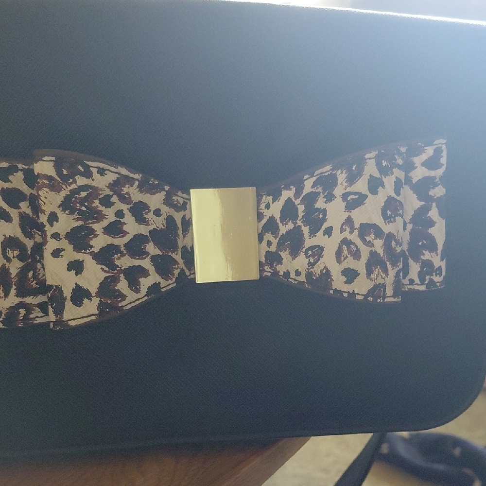 Icing Black Crossbody Bag with Leopard Print Bow